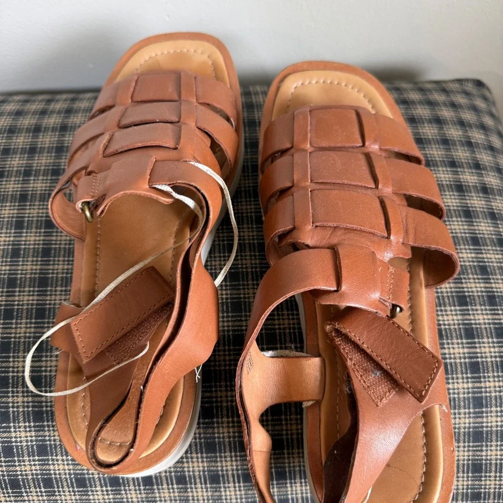 Madewell The Kiera Fisherman Woven Leather Platform Sandal Size 7.5 Brown